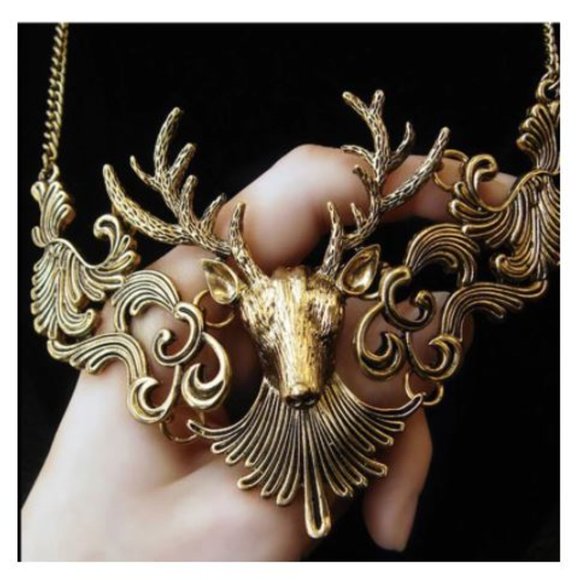 Elk Deer Necklace Vintage Style Gold Tone - Picture 3 of 3